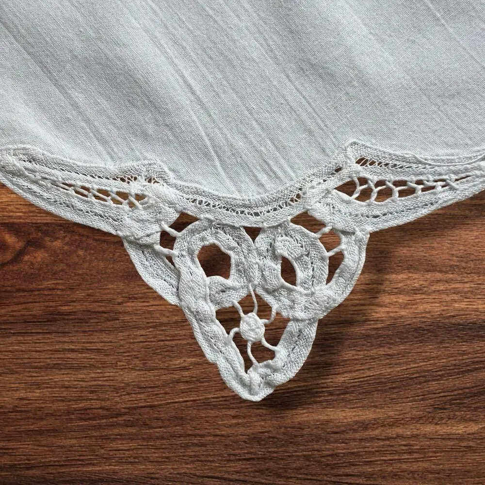 Battenburg Lace Corner Dinner Napkins Set 12 White Cotton Openwork Cottage 16x15